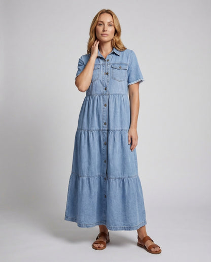 Abito Jeans Donna Stile Camicia Gonna a Balze - Brentozzi