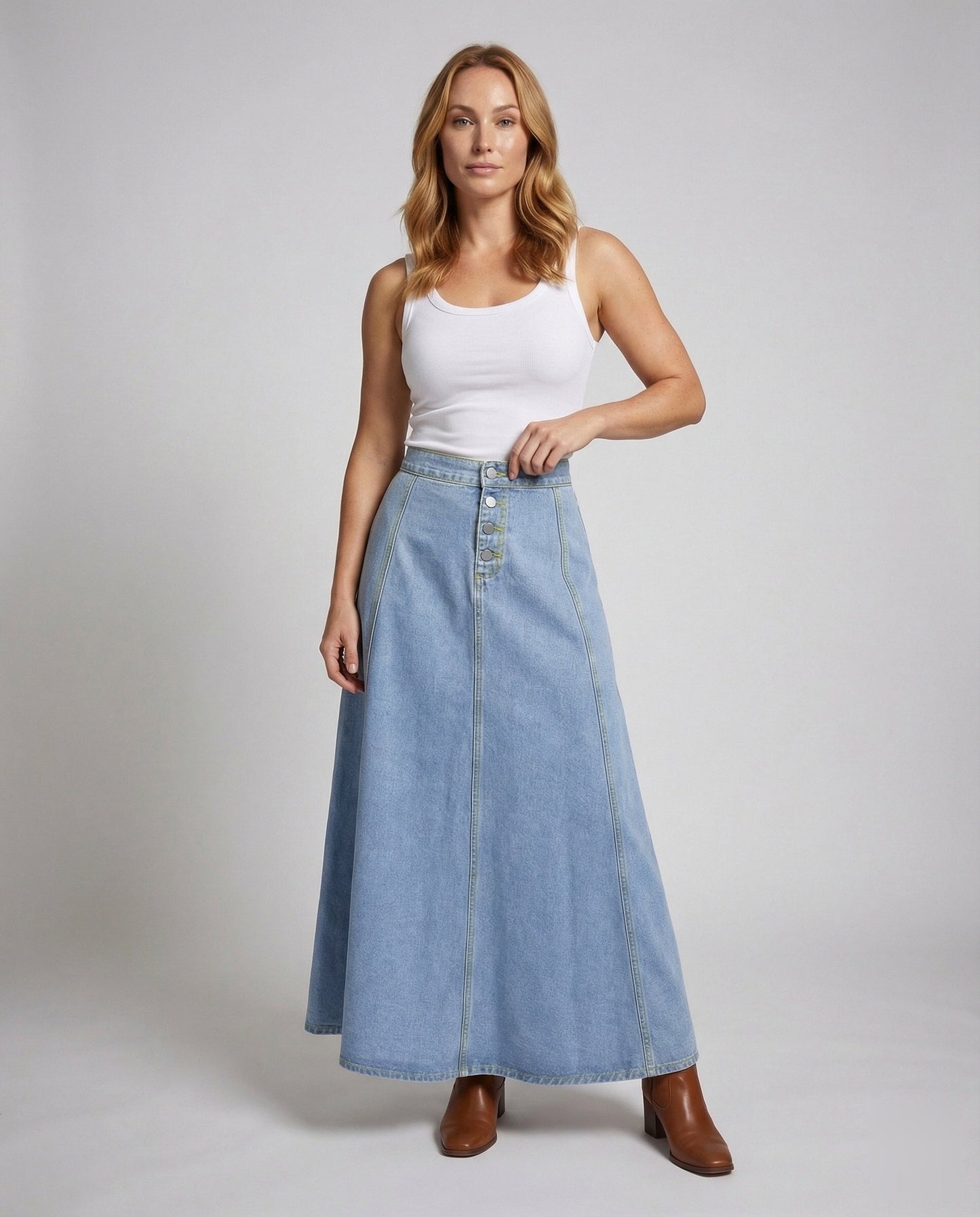 Gonna Maxi Donna Jeans a Balze Vita Alta - Brentozzi