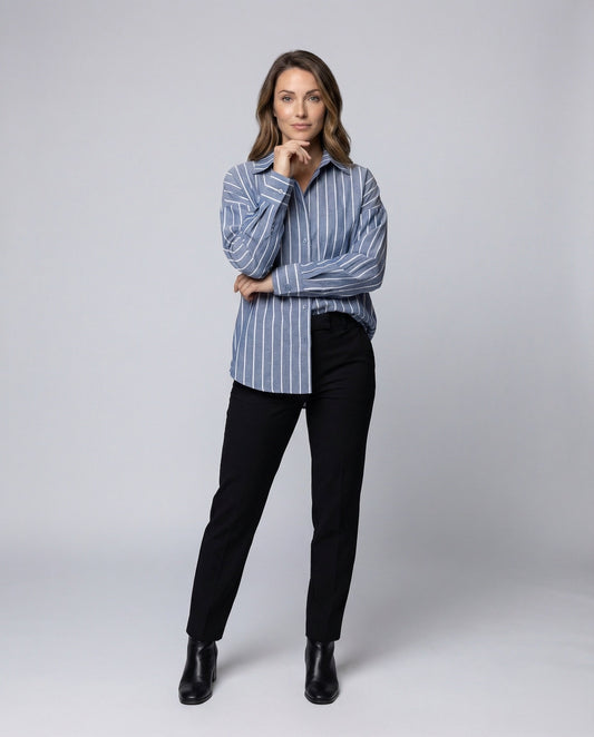 Camicia Donna Rettangolare Righe Verticali Morbida - Brentozzi