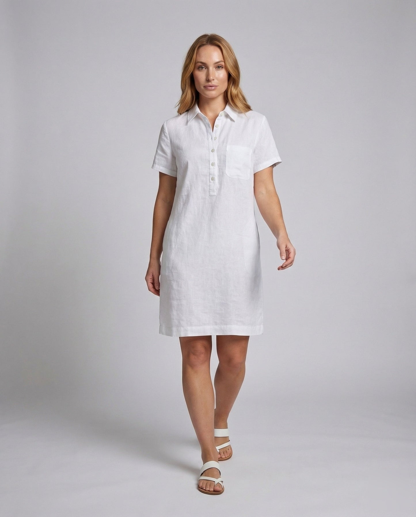 Abito Camicia Donna in Lino Mezza Patta Bottoni - Brentozzi