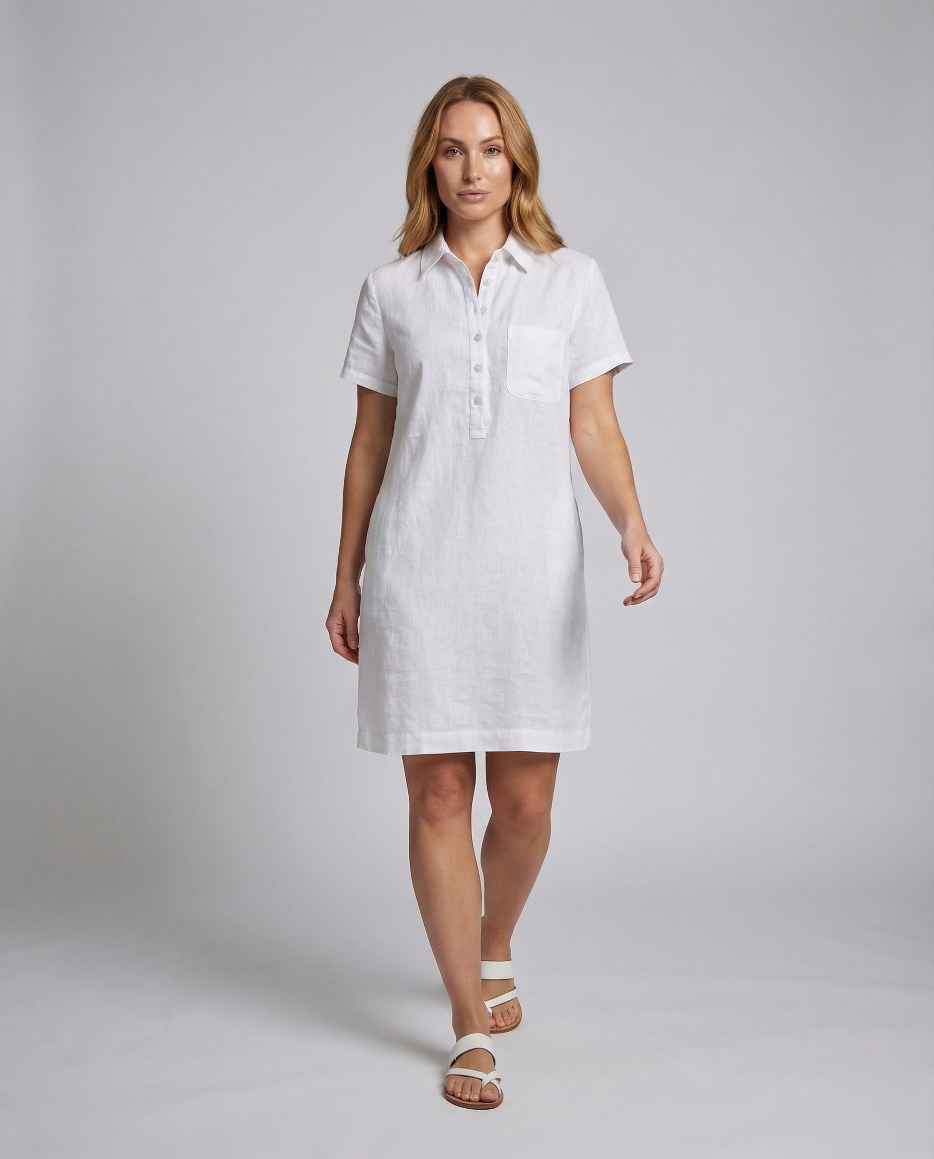 Abito Camicia Donna in Lino Mezza Patta Bottoni - Brentozzi