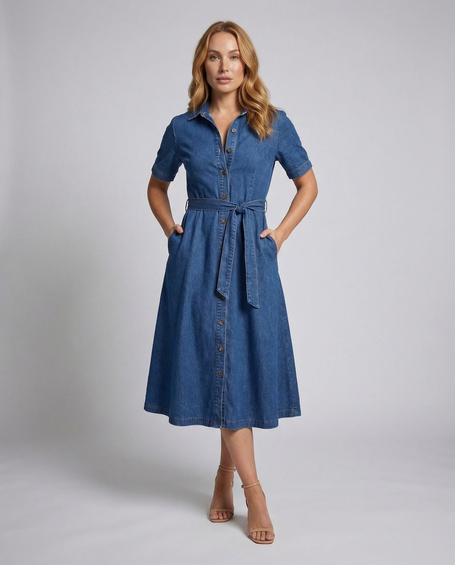 Abito Midi Donna Camicia con Cintura Larga - Brentozzi