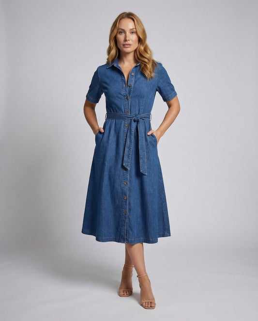 Abito Midi Donna Camicia con Cintura Larga - Brentozzi