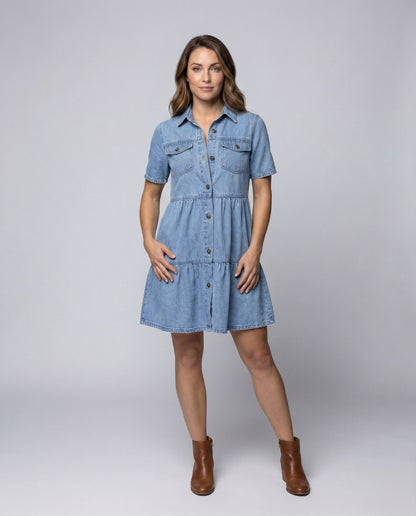 Abito Camicia Donna Manica Corta Gonna a Balze - Brentozzi