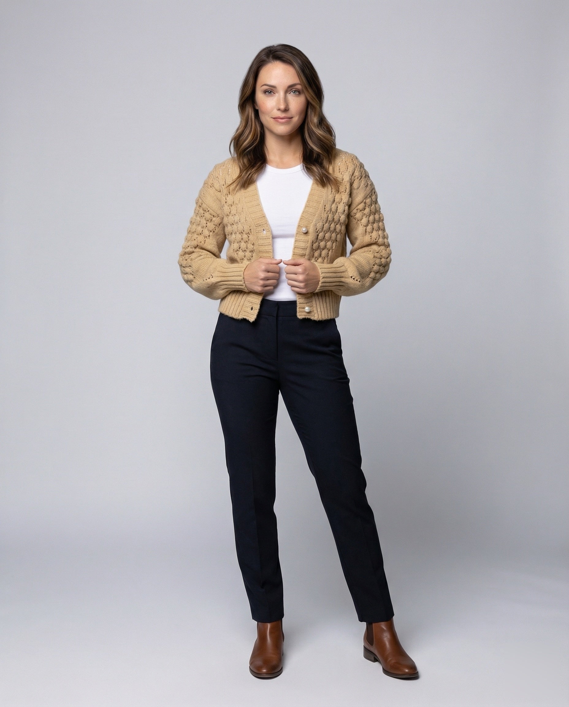 Cardigan Corto Donna Maglia Bobble Manica Sbuffo - Brentozzi