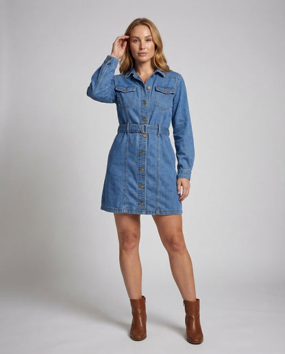 Abito Camicia Donna in Jeans con Bottoni Metallici - Brentozzi