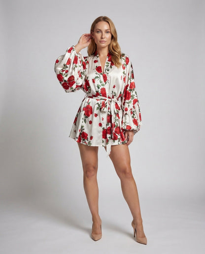 Abito Kimono Donna in Satin Manica Pipistrello Plissettata - Brentozzi