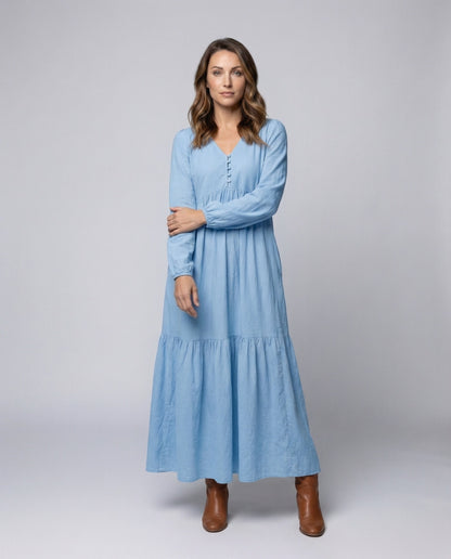 Abito Maxi Donna in Lino Svasato con Spacco - Brentozzi