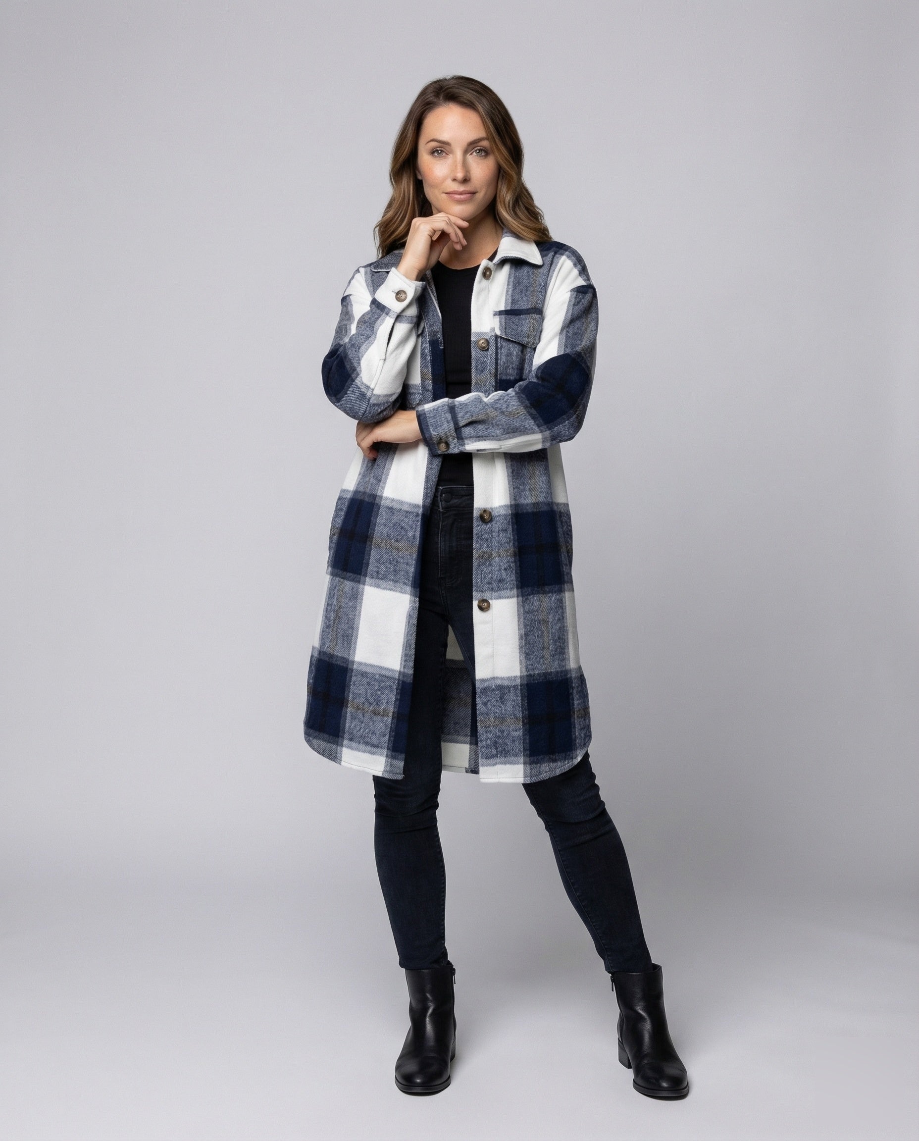 Giacca Camicia Donna a Quadri Tasche sul Petto - Brentozzi