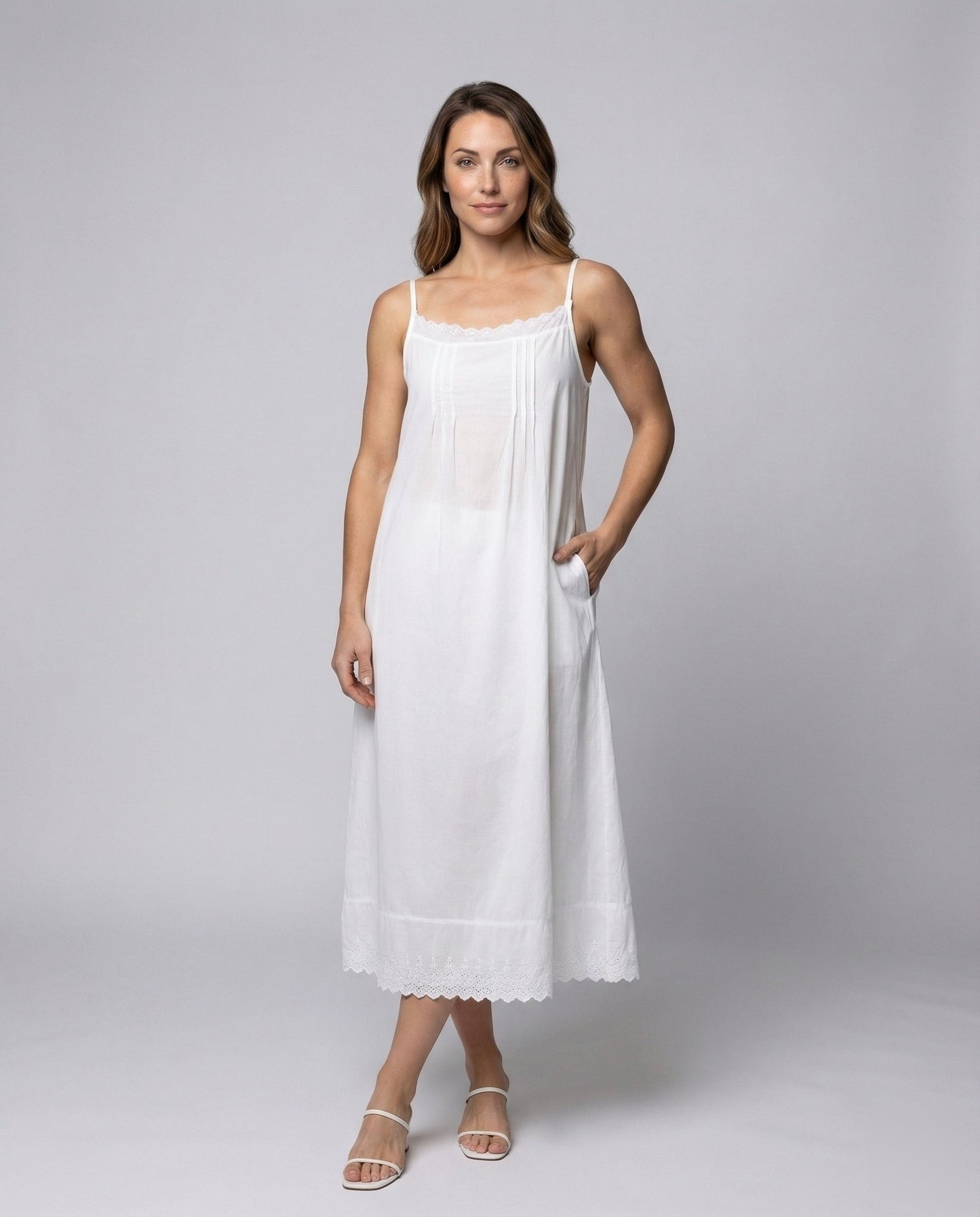 Canottiera Donna Cotone Sottoveste Pizzo Spalline Sottili - Brentozzi