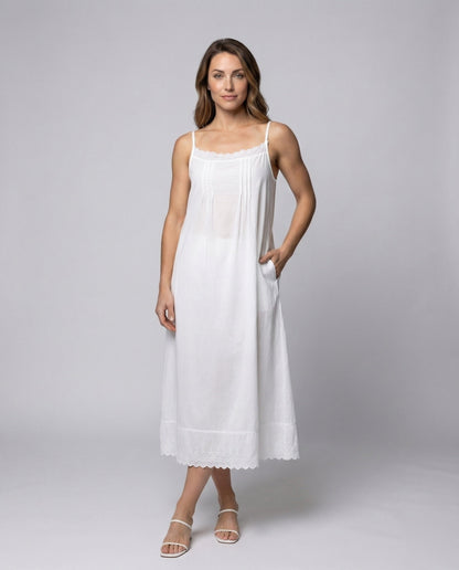 Canottiera Donna Cotone Sottoveste Pizzo Spalline Sottili - Brentozzi