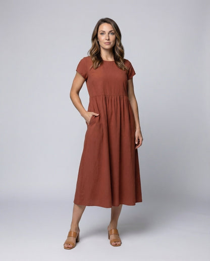Damen Midikleid Viskosemix Unterbrustraffung - Brentozzi