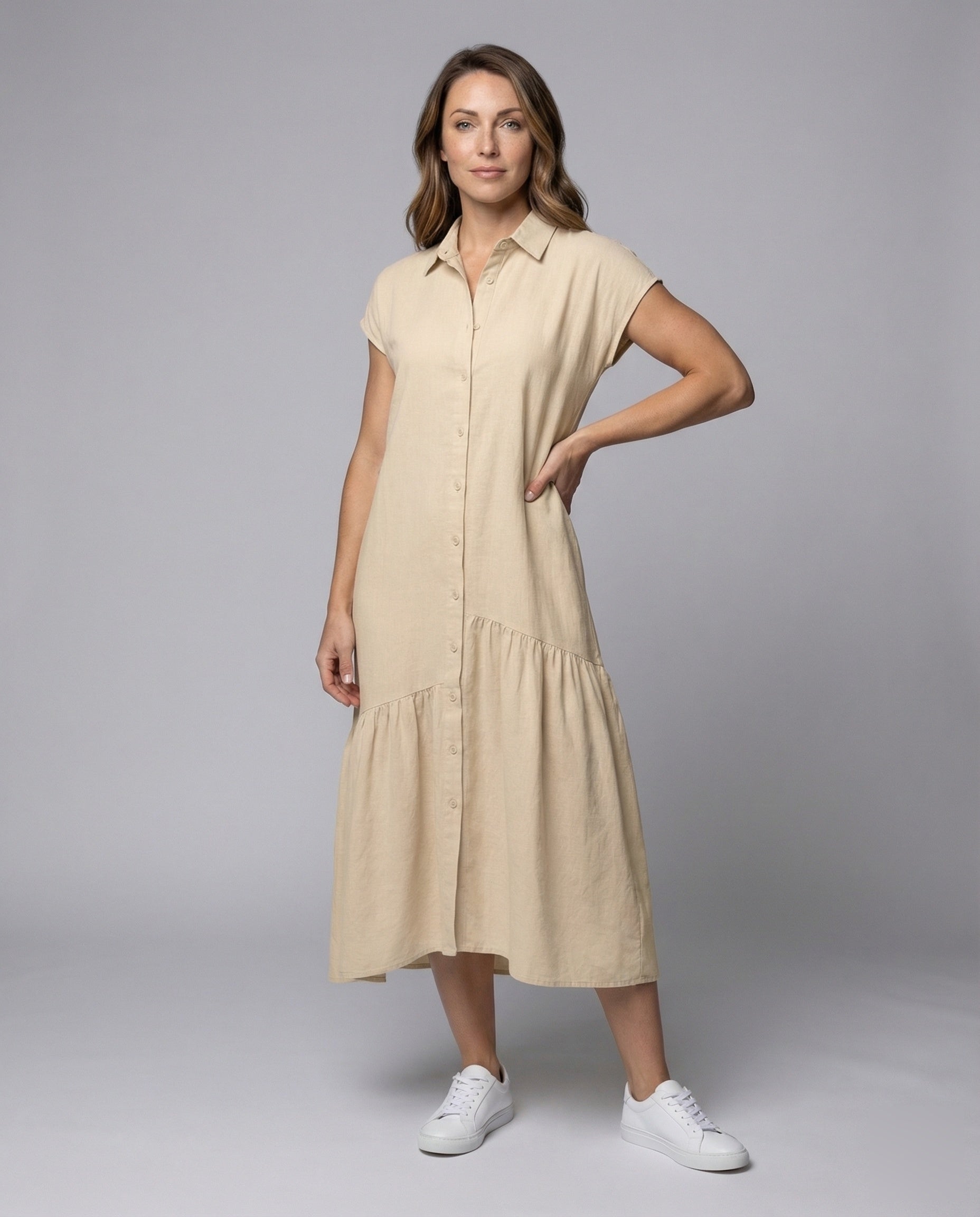Damen Hemdblusen-Midikleid Asymmetrische Stufennaht - Brentozzi