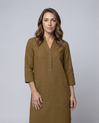 Damen Maxikleid Stehkragen Beinschlitz