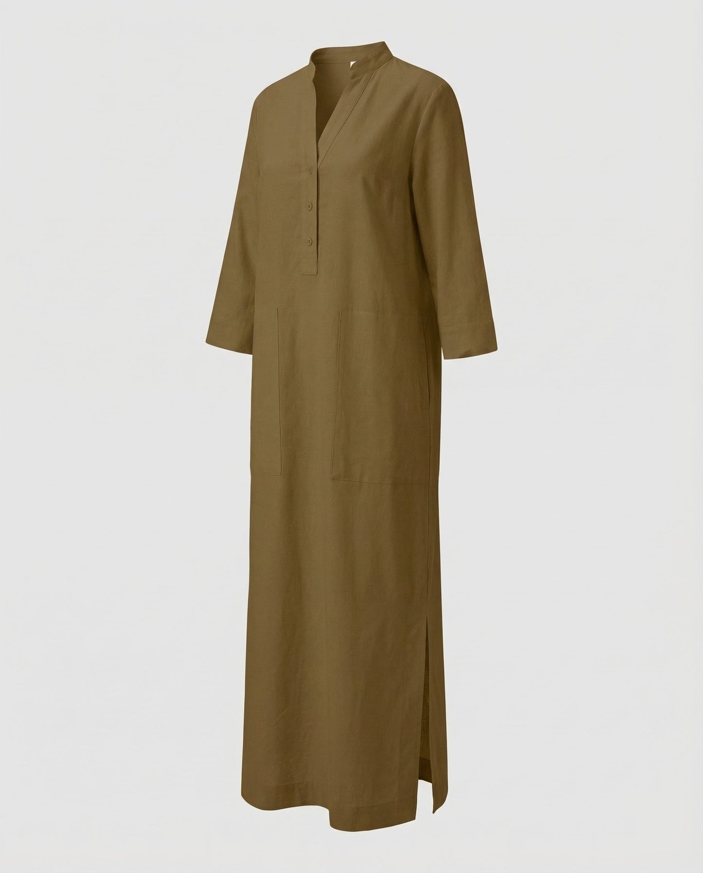 Damen Maxikleid Stehkragen Beinschlitz
