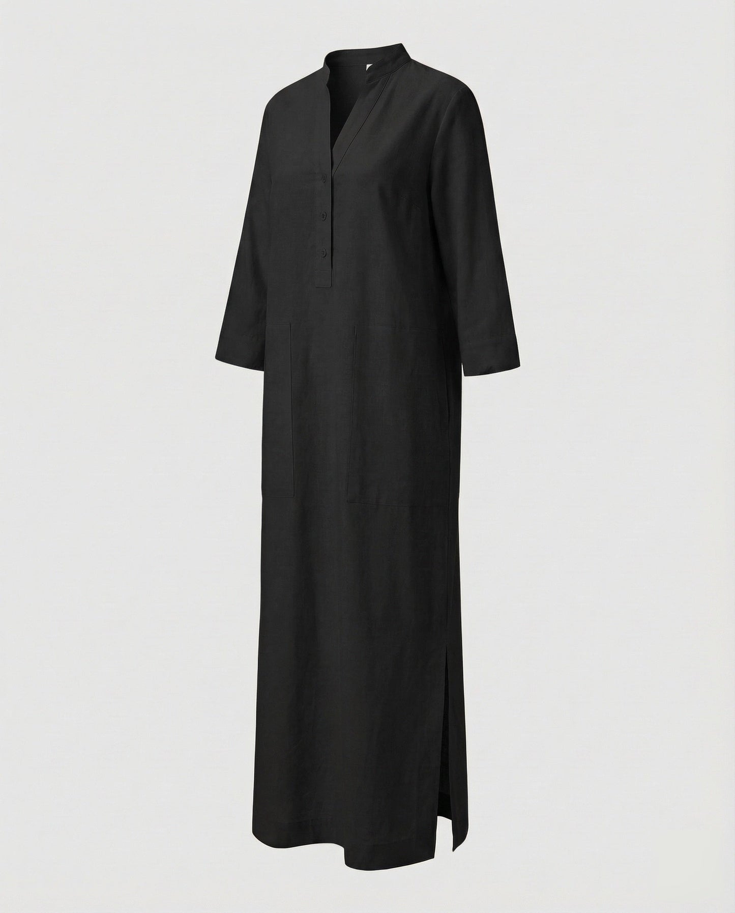 Damen Maxikleid Stehkragen Beinschlitz