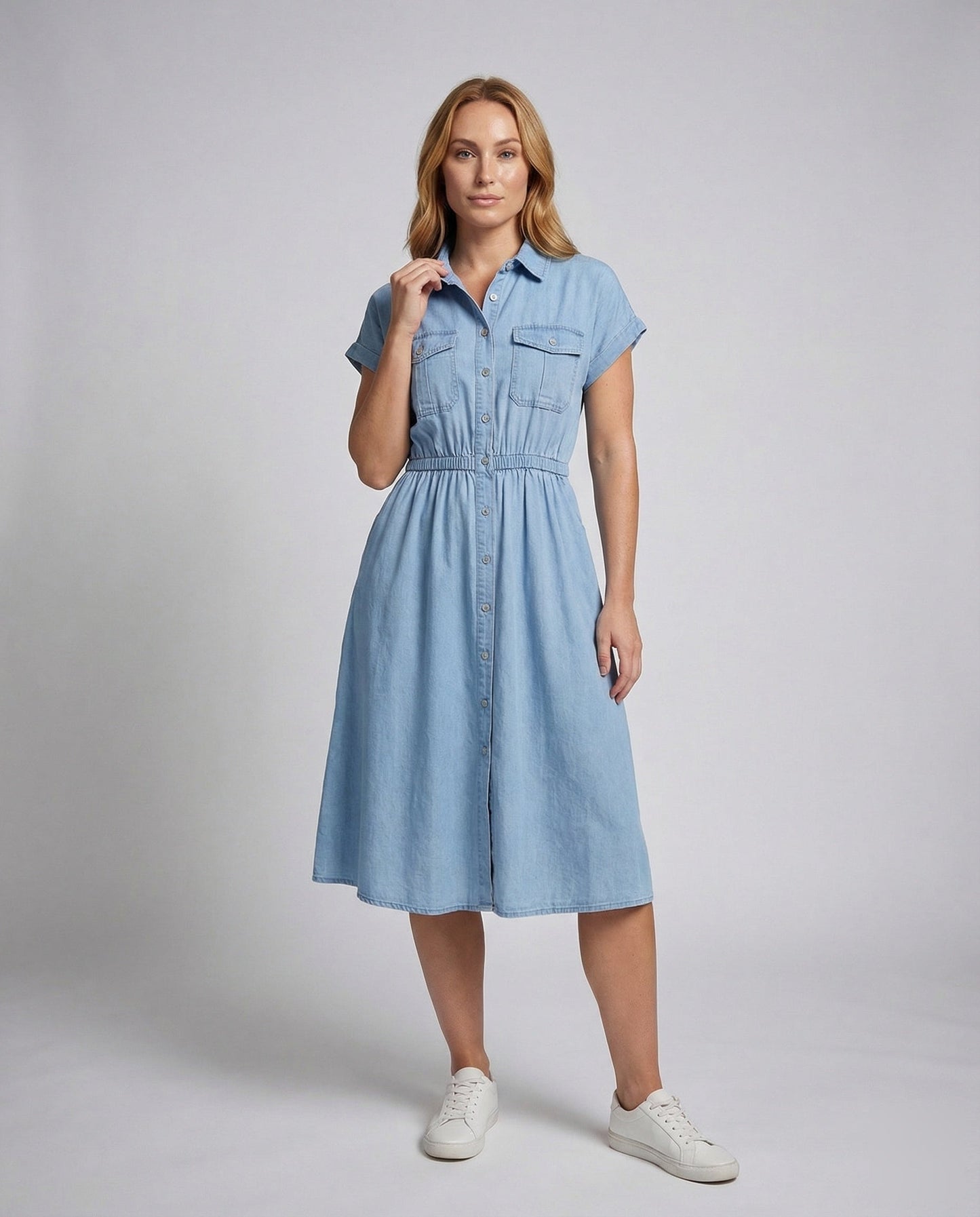 Damen Hemdblusenkleid Elastisches Taillenband - Brentozzi
