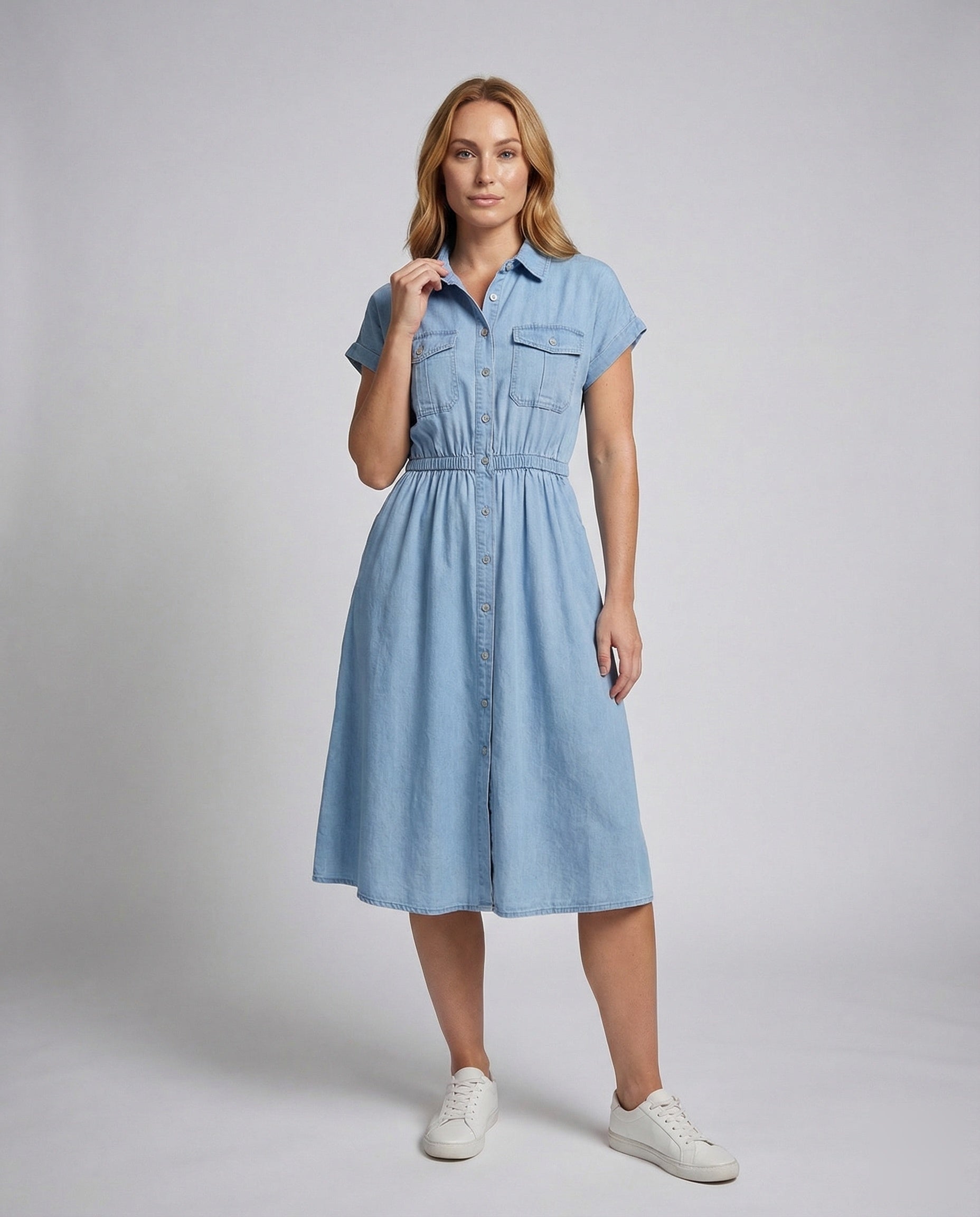Damen Hemdblusenkleid Elastisches Taillenband - Brentozzi