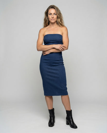 Damen Jeans-Midikleid Trägerlos Figurformend - Brentozzi
