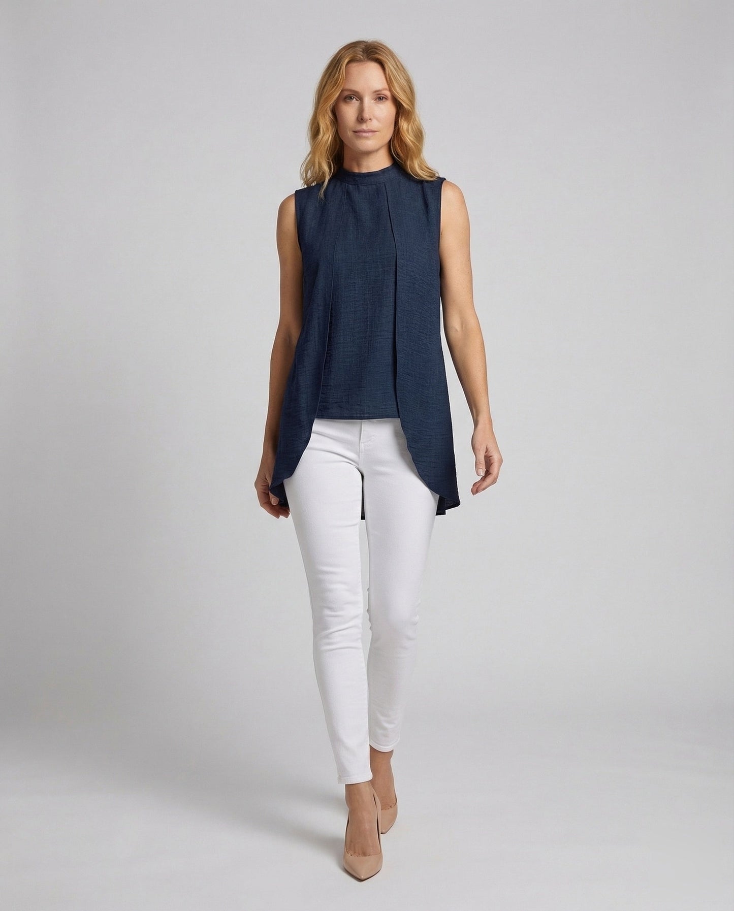 Gilet Lungo Donna Effetto Lino Taglio a Cascata - Brentozzi