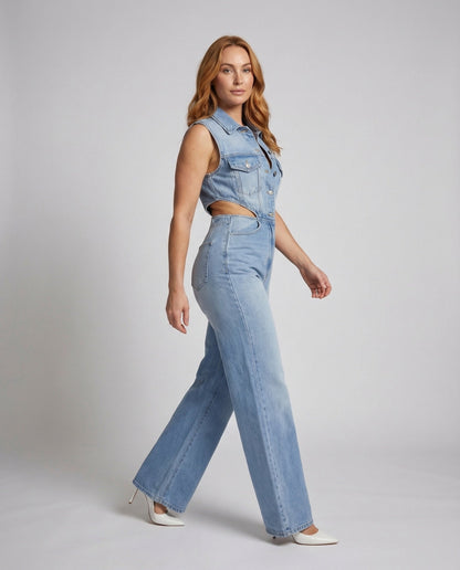 Tuta Jeans Donna Colletto Camicia Gamba Larga - Brentozzi