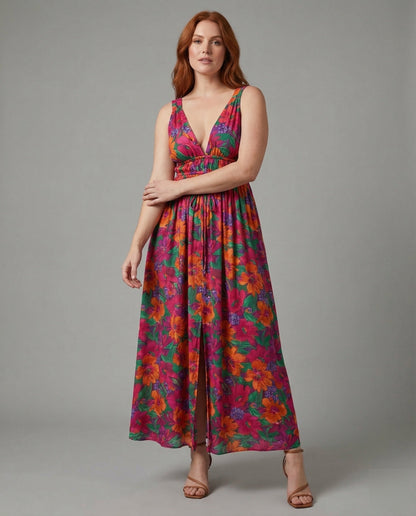 Abito Maxidress Donna Scollo a V Coulisse in Vita - Brentozzi
