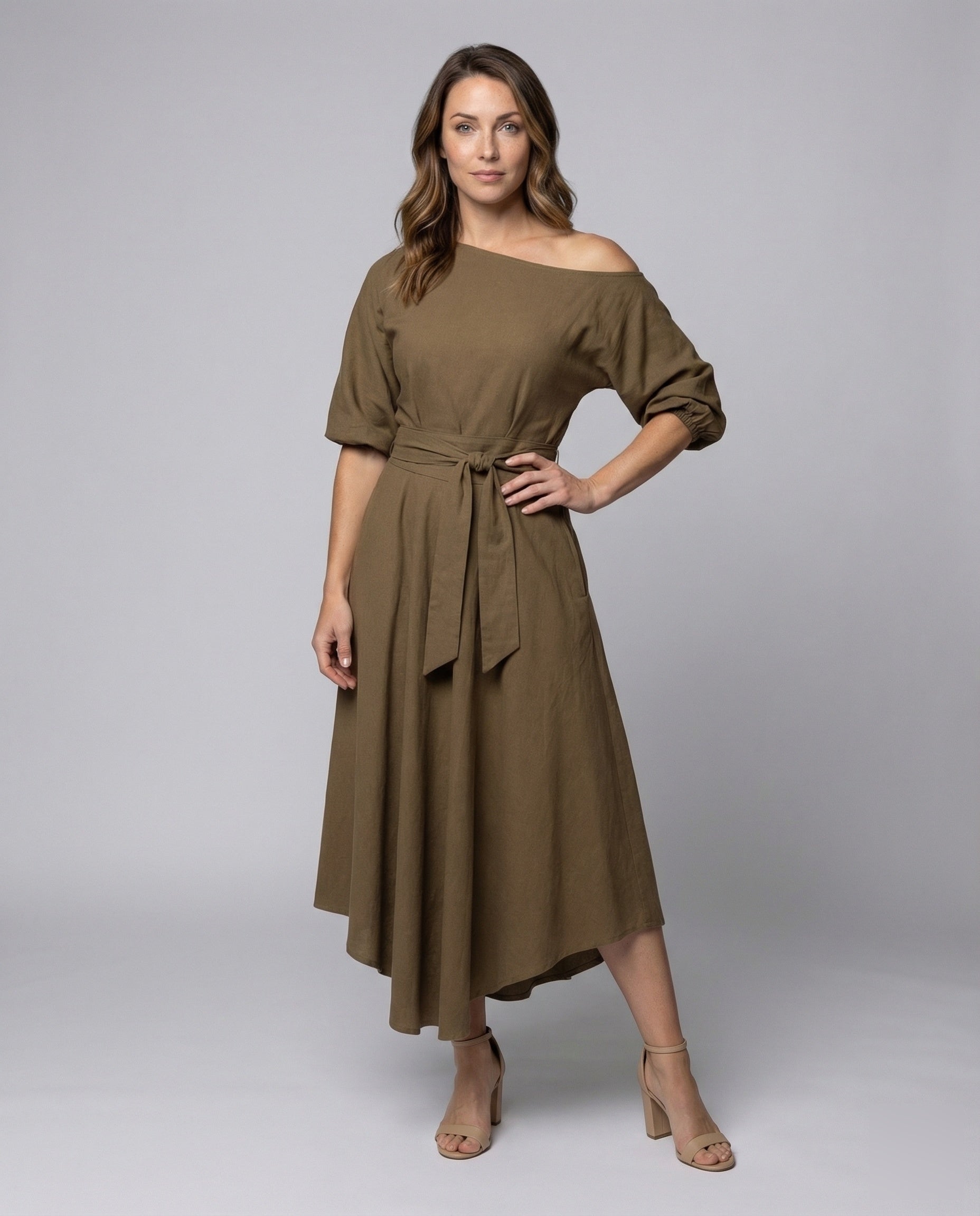 Abito Midi Donna Asimmetrico con Cintura a Fiocco - Brentozzi