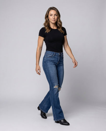 Jeans Donna Stretch Svasati Effetto Usato al Ginocchio - Brentozzi