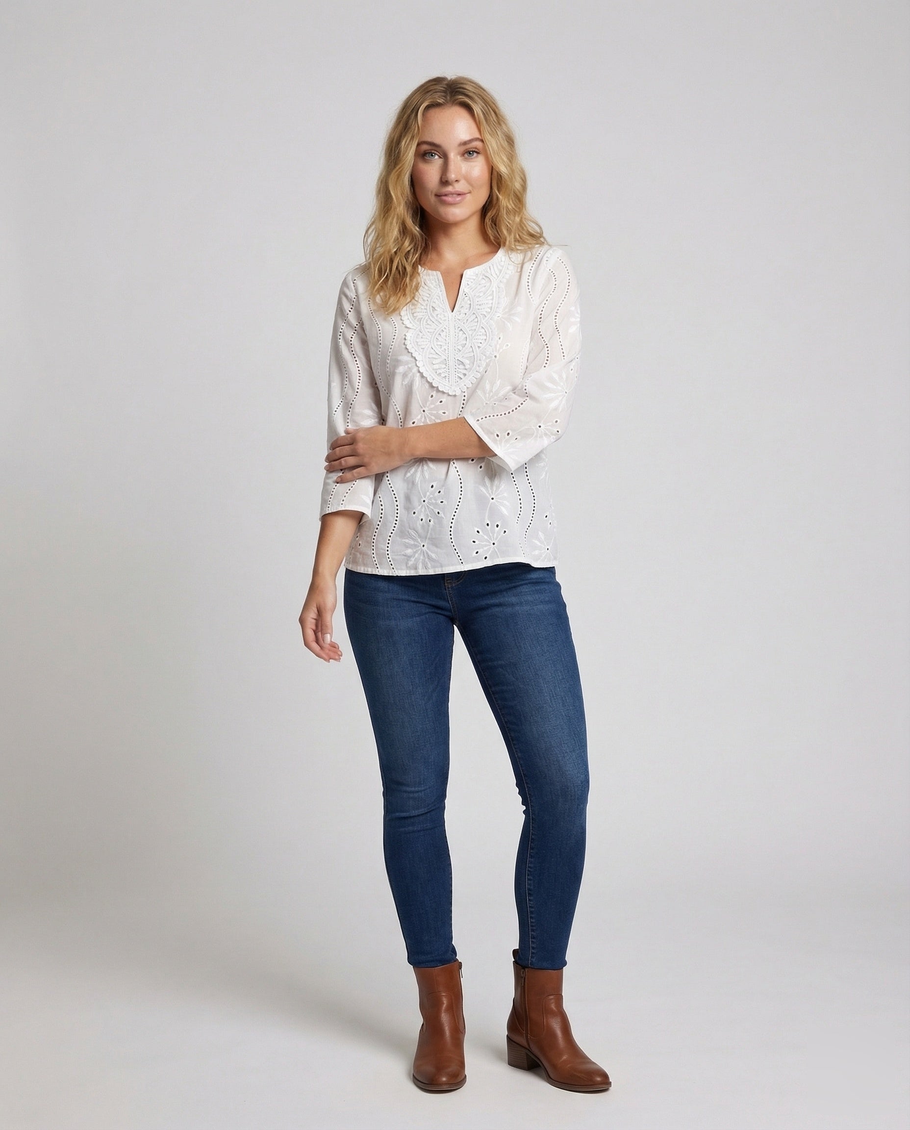 Blusa Tunica Donna in Pizzo Sangallo Scollo a V - Brentozzi