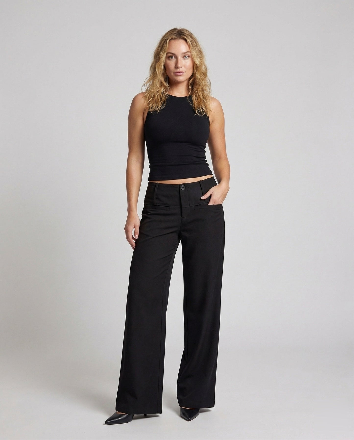 Pantaloni Donna Vita Alta Bottoni Frontali Taglio Largo - Brentozzi
