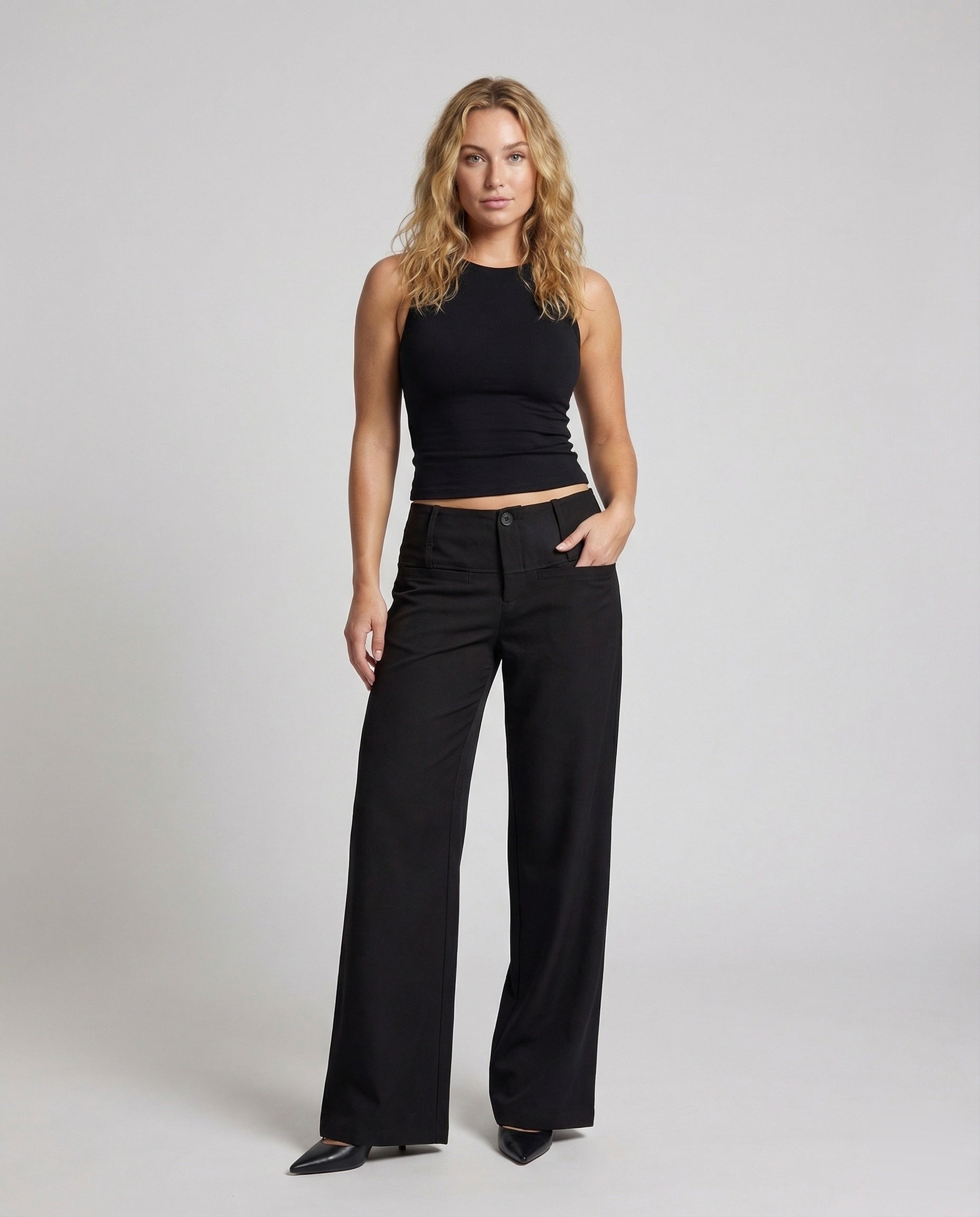 Pantaloni Donna Vita Alta Bottoni Frontali Taglio Largo - Brentozzi