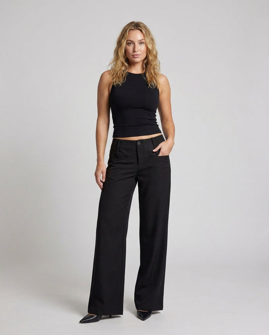 Pantaloni Donna Vita Alta Bottoni Frontali Taglio Largo - Brentozzi