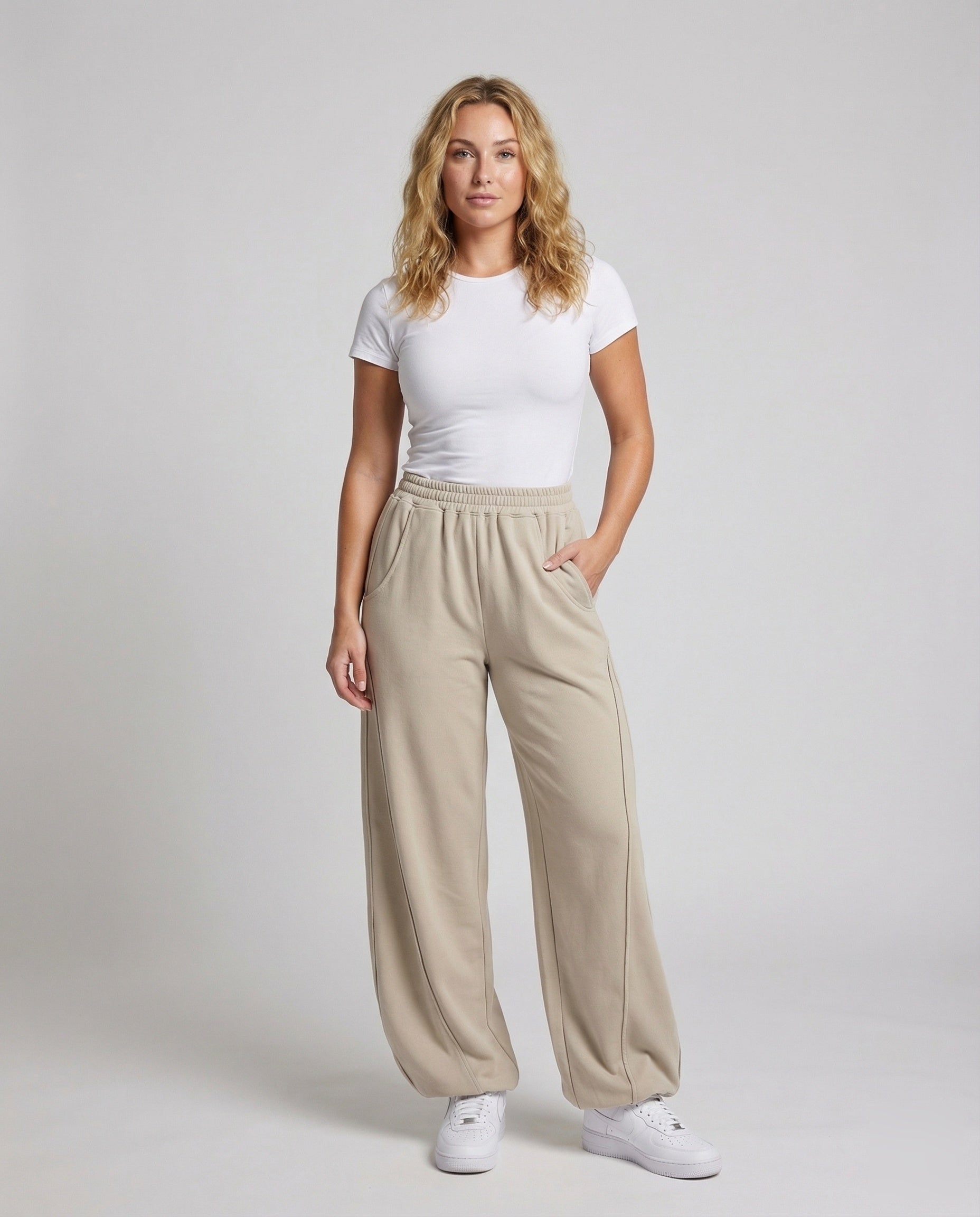 Pantaloni Donna in Felpa Taglio Sbuffo Vita Arricciata - Brentozzi