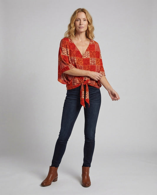 Blusa Donna Boho in Tessuto Leggero Manica Kimono Scollo a V - Brentozzi