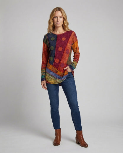 Maglia Lunga Donna Boho Patchwork Cuciture Decorative - Brentozzi