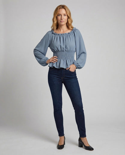 Camicia Donna in Chiffon Manica a Sbuffo Orlo con Volant - Brentozzi
