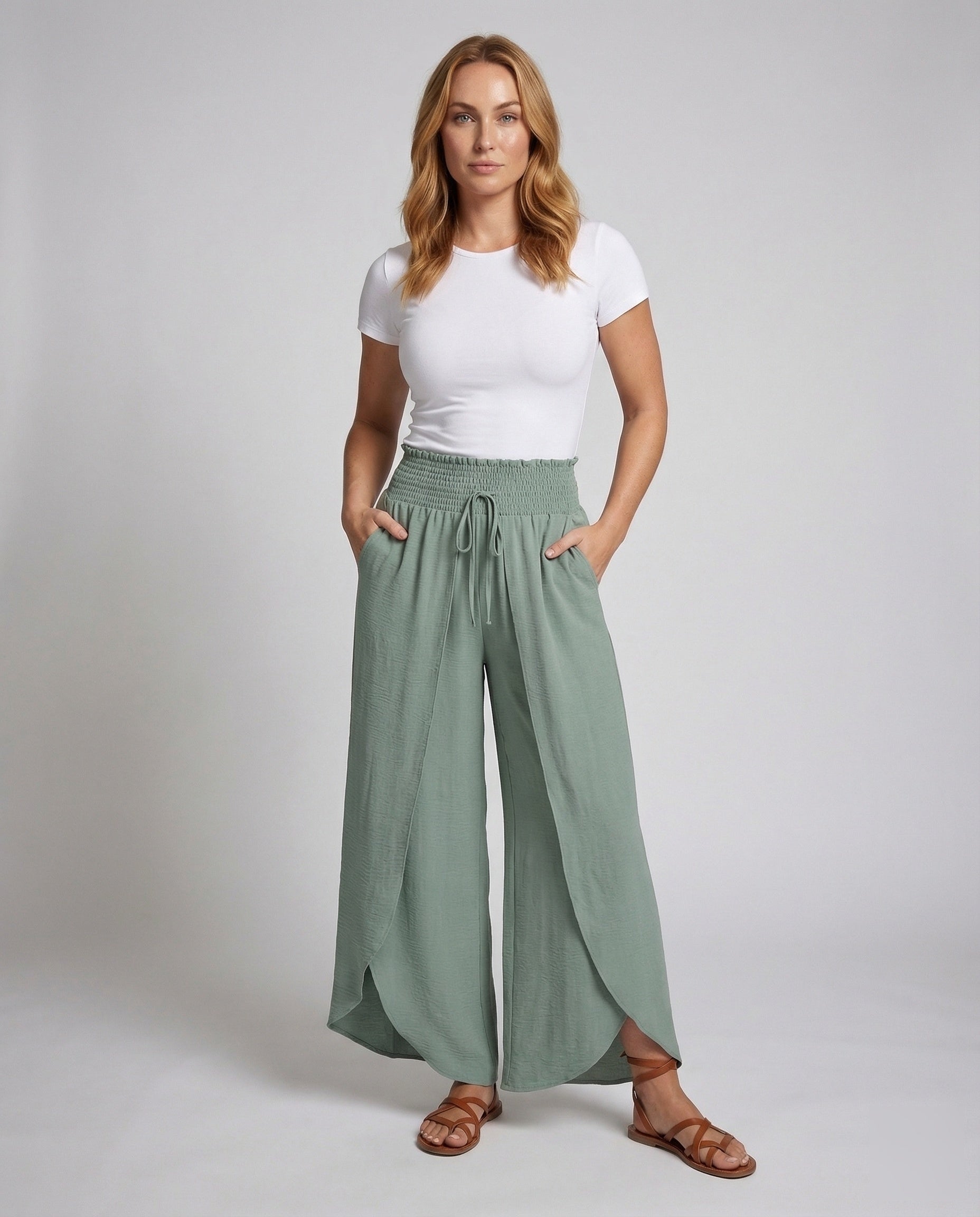 Pantaloni Palazzzo Donna Doppio Strato Vita Elasticizzata - Brentozzi