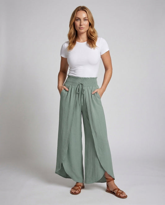 Pantaloni Palazzzo Donna Doppio Strato Vita Elasticizzata - Brentozzi