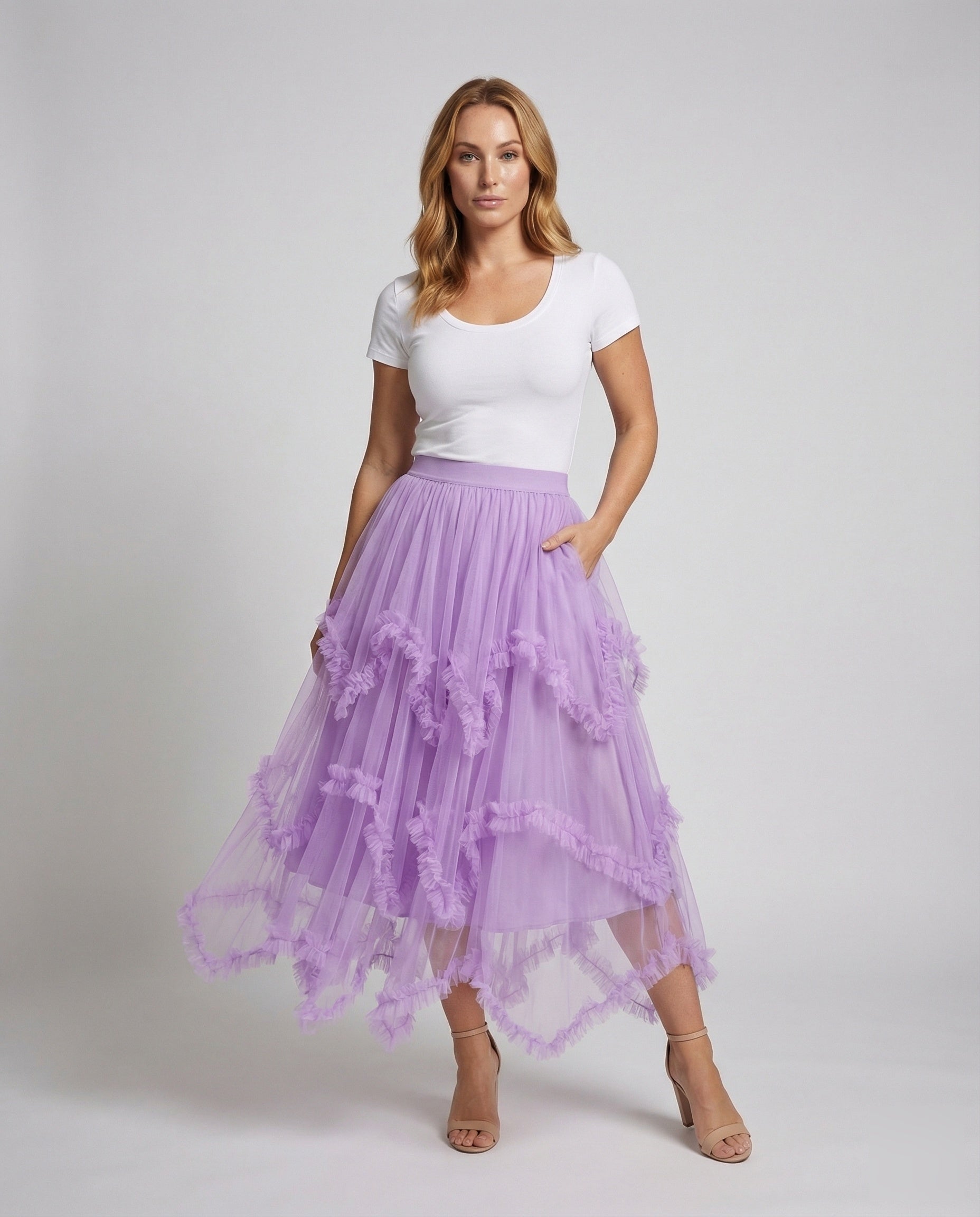 Gonna Donna in Tulle a Balze Orlo Asimmetrico - Brentozzi