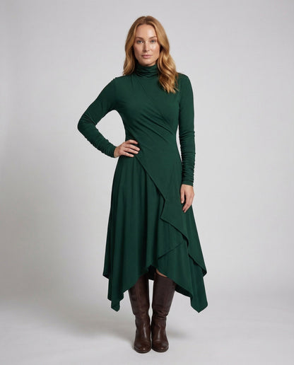Abito Maxi Donna Collo Alto Orlo Asimmetrico a Balze - Brentozzi