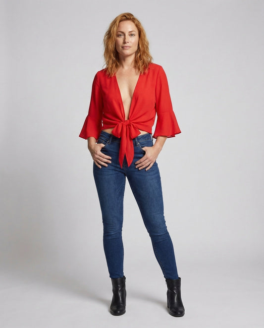 Blusa Donna in Cotone Manica a Sbuffo Nodo Frontale - Brentozzi