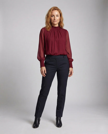 Blusa Donna in Chiffon Collo Alto Polsini Arricciati - Brentozzi