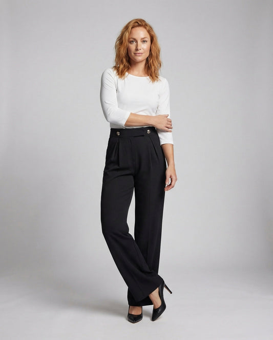 Pantaloni Donna Vita Alta Taglio Palazzo Bottoni Decorativi - Brentozzi
