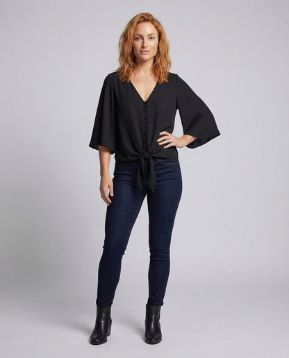 Blusa Donna con Nodo Manica Pipistrello Scollo a V - Brentozzi