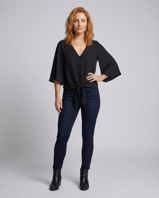 Blusa Donna con Nodo Manica Pipistrello Scollo a V - Brentozzi