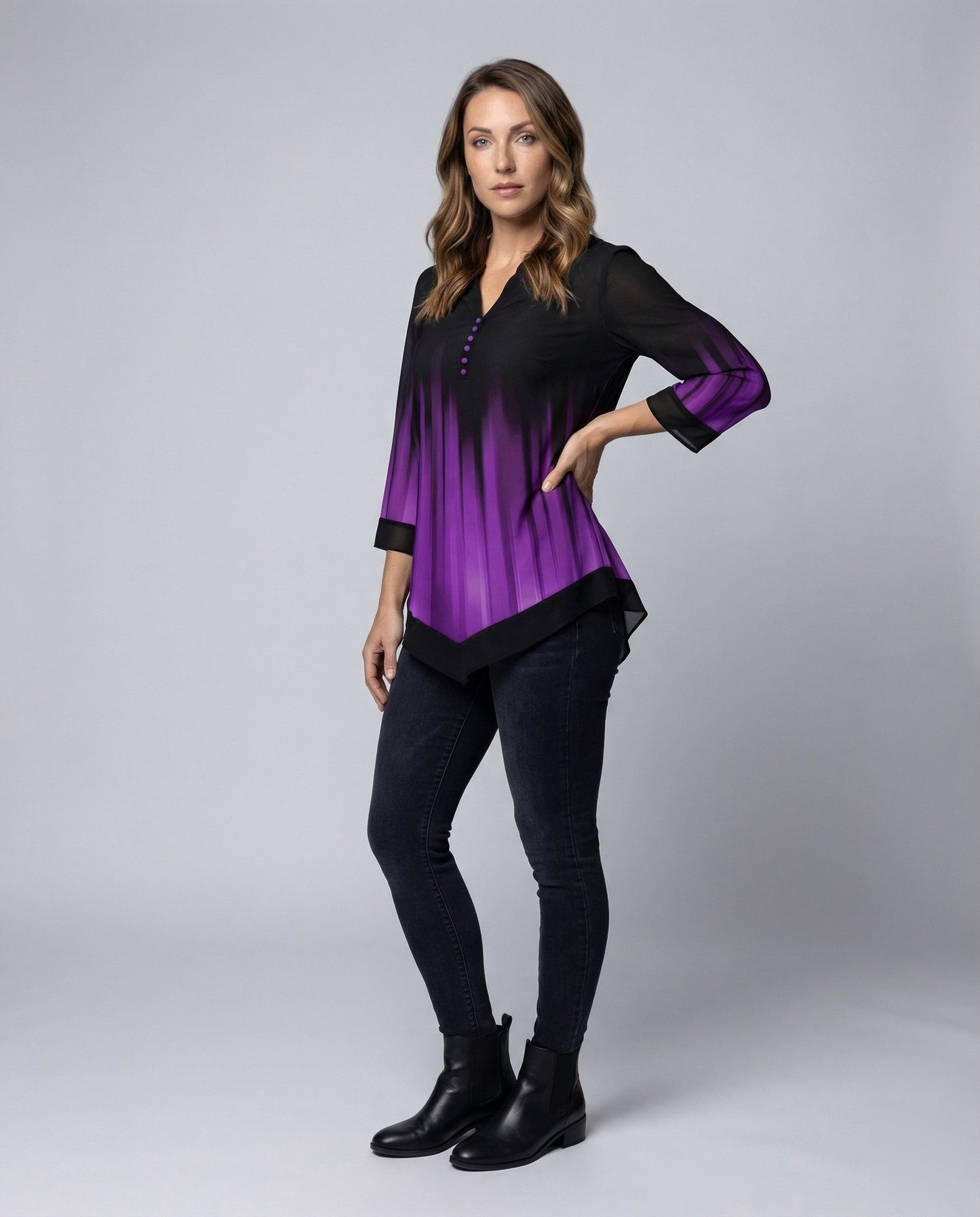 Blusa Lunga Donna Effetto Pieghe Orlo Asimmetrico - Brentozzi
