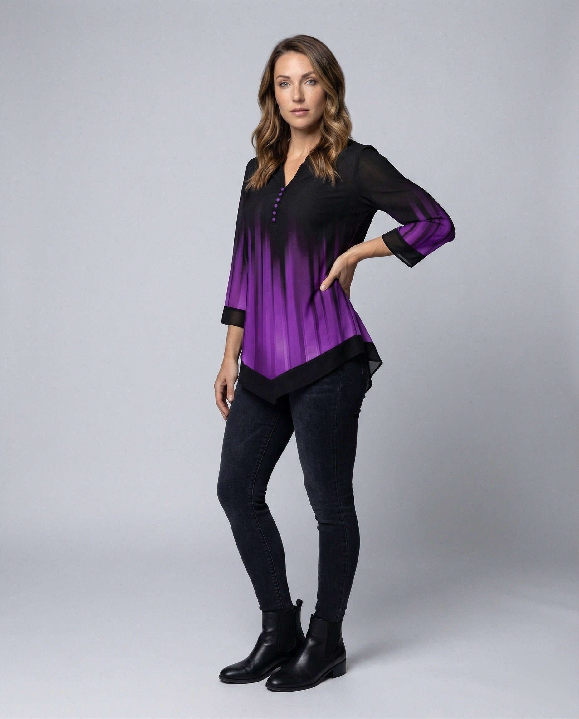Blusa Lunga Donna Effetto Pieghe Orlo Asimmetrico - Brentozzi