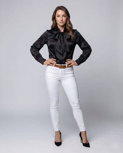 Camicia Donna in Satin Collo con Fiocco Manica a Sbuffo - Brentozzi