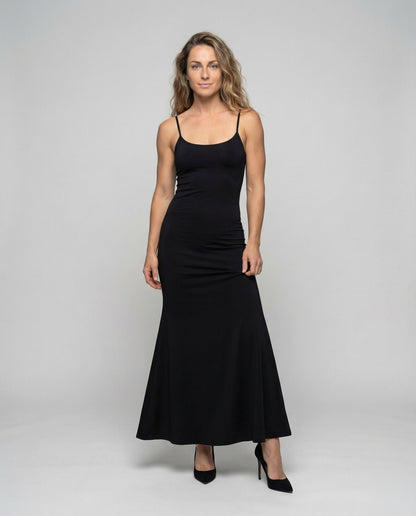 Abito Maxi Donna Elegante Scollo Spalline Sottili Orlo Svasato - Brentozzi