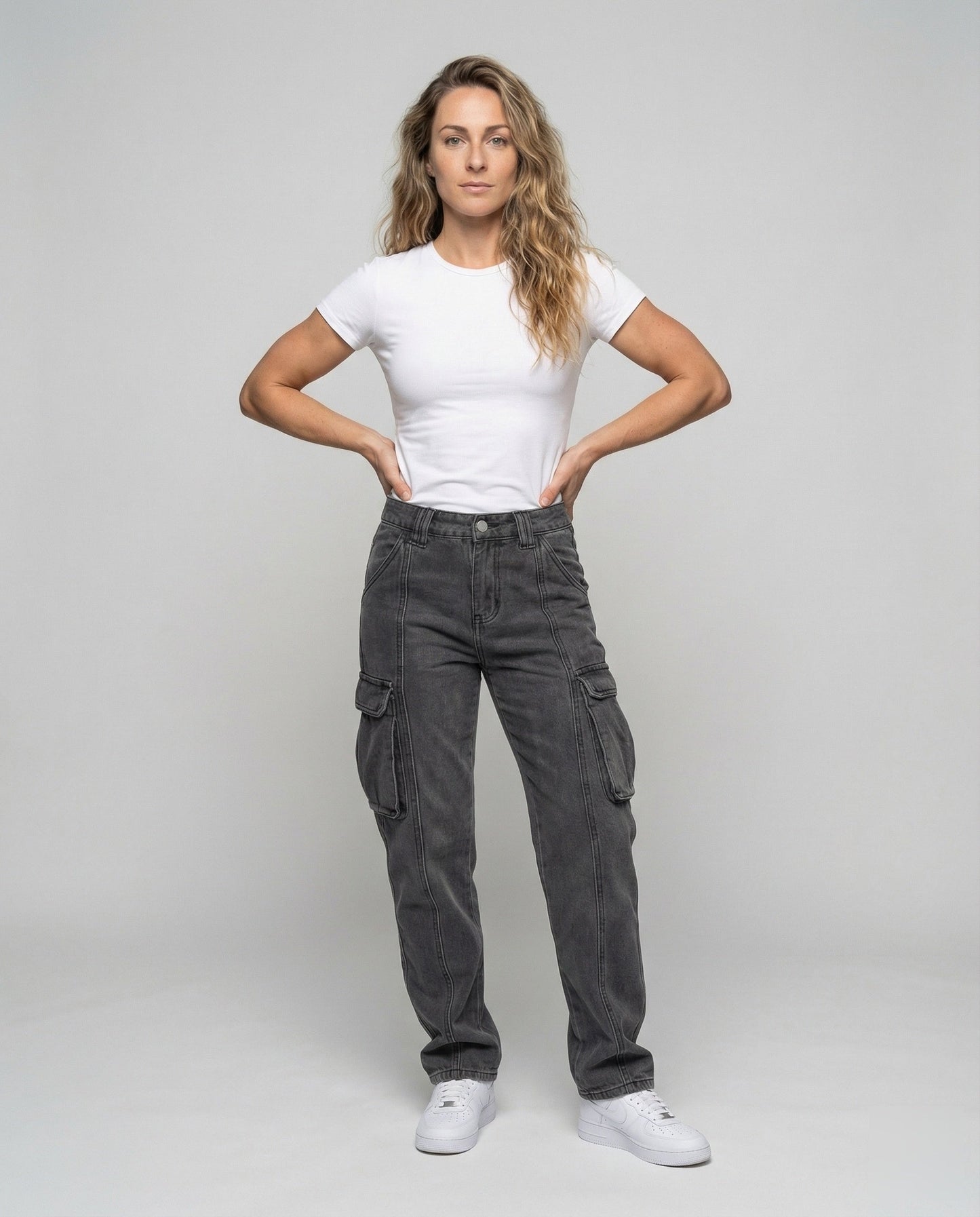 Jeans Cargo Donna Effetto Used Tasche a Patta - Brentozzi